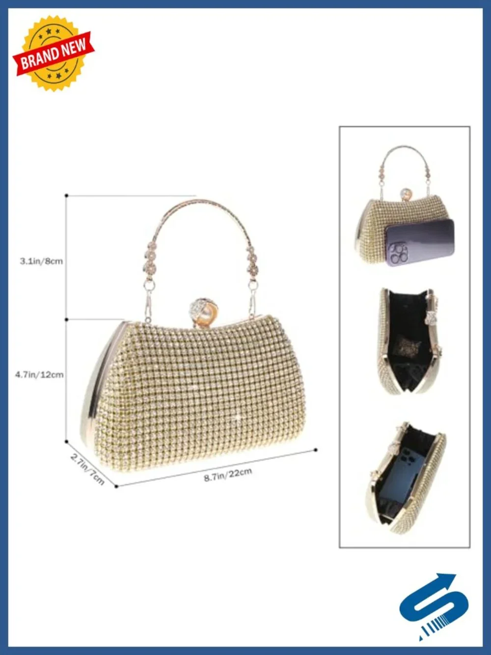 Sparkly Rhinestone Clutch Purse Evening Bag Satin Convertible Crossbody Wedding
